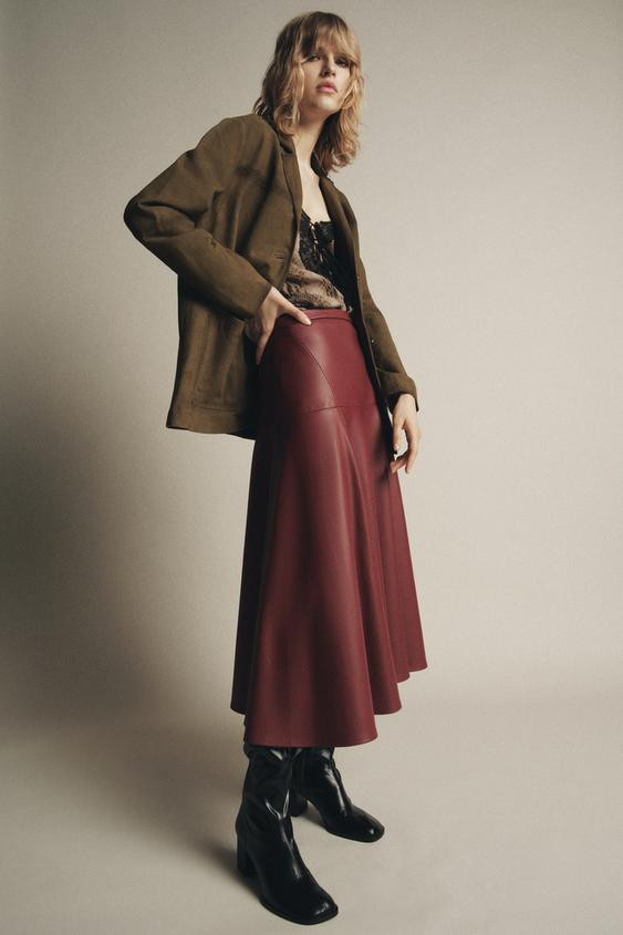 FAUX LEATHER MIDI SKIRT ZW COLLECTION | Zara US