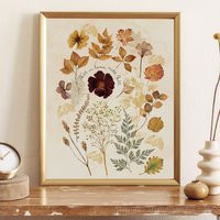 Autumn Flower Physical Print, Flowers Art Botanical Poster, Falling Leaves Fall Farmhouse Printed Poster | Etsy (US)