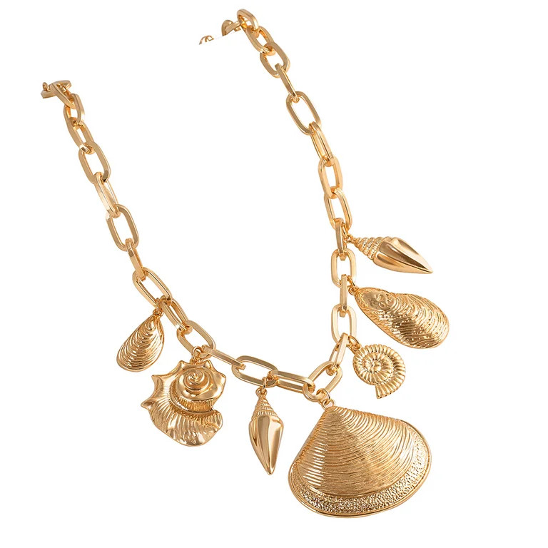 Golden marine creature conch shell metal pendant bib charm necklace women's party jewelry | Walmart (US)