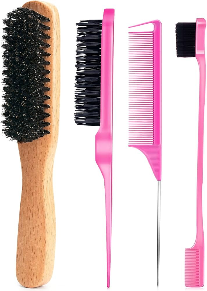Boar Bristle Slick Back Hair Brush for Smooth Flyaways, Frizz, Sleek Ponytail, Buns and Edge Baby... | Amazon (US)
