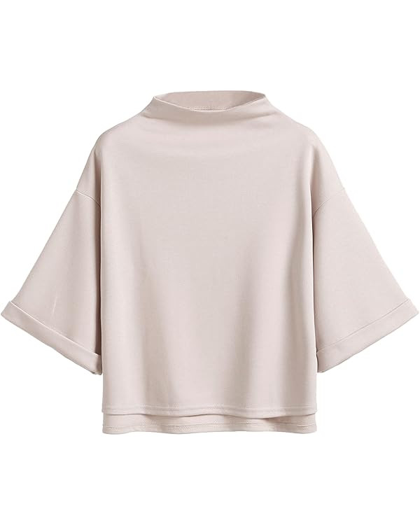 SweatyRocks Women's 3/4 Sleeve Mock Neck Basic Loose T-Shirt Elegant Top | Amazon (US)