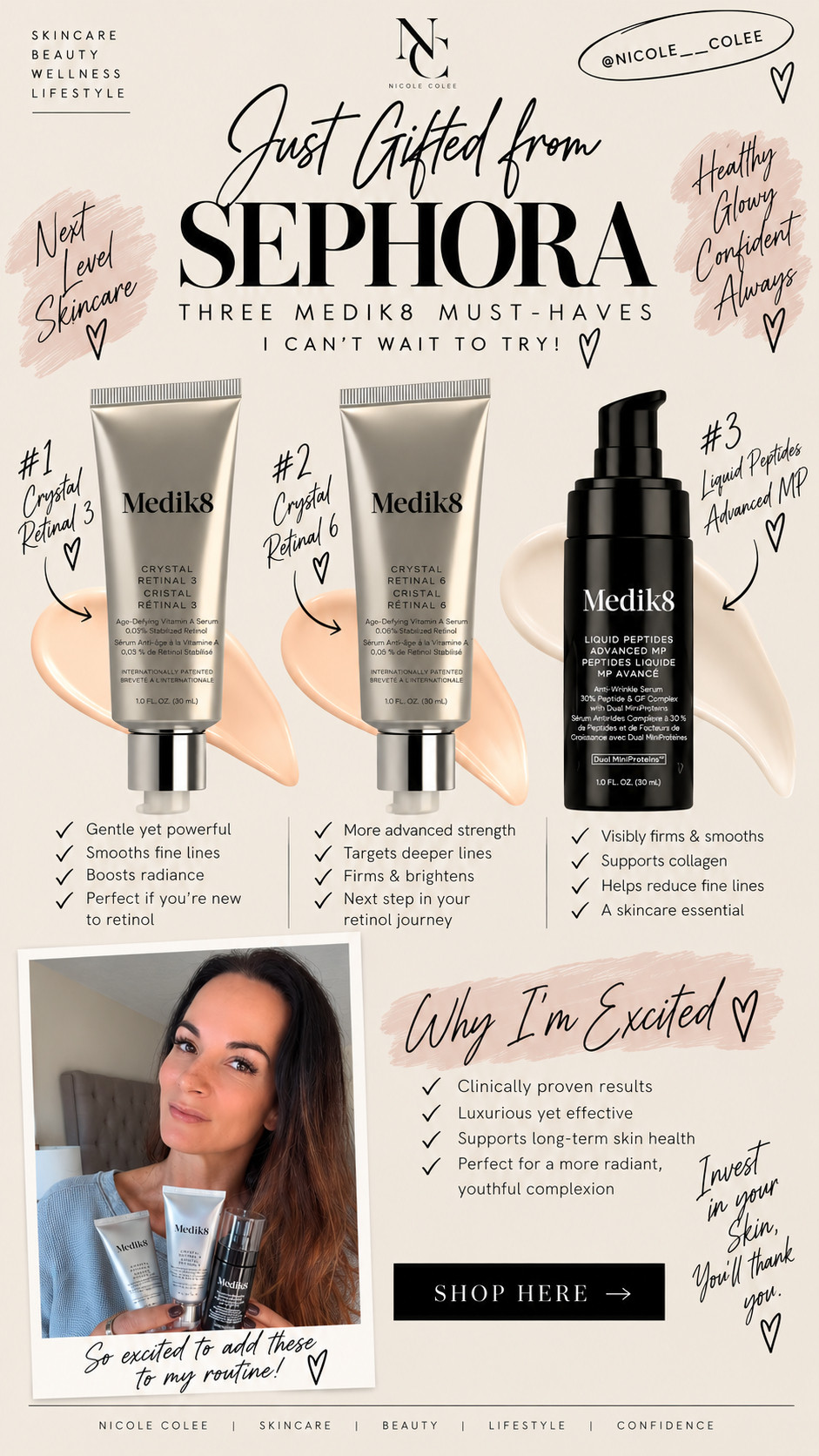 Just added to the skincare lineup ✨ These Medik8 goodies were gifted by Sephora and I’m SO excited to put them to the test. Crystal Retinal 3 + 6 and Liquid Peptides Advanced MP = basically my dream little anti-aging trio. 🤍 I’ll report back once I’ve had time to really use them, but linking all three here if you want to check them out with me! 

 #LTKdayinmylife #LTKselfcare #LTKBeauty