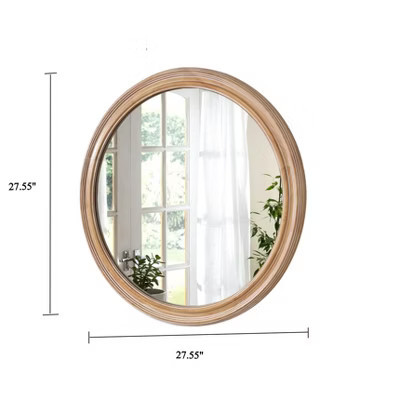 Round Wood Mirror with Ribbed Detail, Bedroom Decorative Circle Mirror Wall Decor, Natural,  27.5” ×27.5" | Target