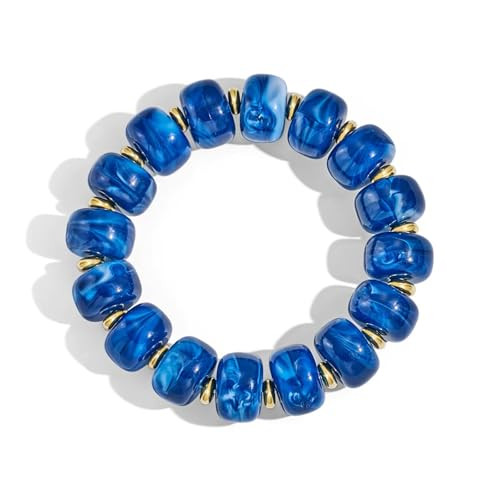 Zhuozatrfa Chunky Beaded Bracelet for Women Royal Blue Resin Bead Bracelets Adjustable Elastic Stretch Bracelet Statement Boho Necklace | Amazon (US)