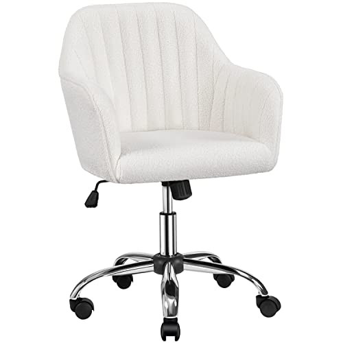 Yaheetech Boucle Vanity Chair Makeup Desk Chair Modern Office Chair Mid Back Accent Chair Height Adjustable Task Chair Swivel Computer Chair with Arms Ivory | Amazon (US)