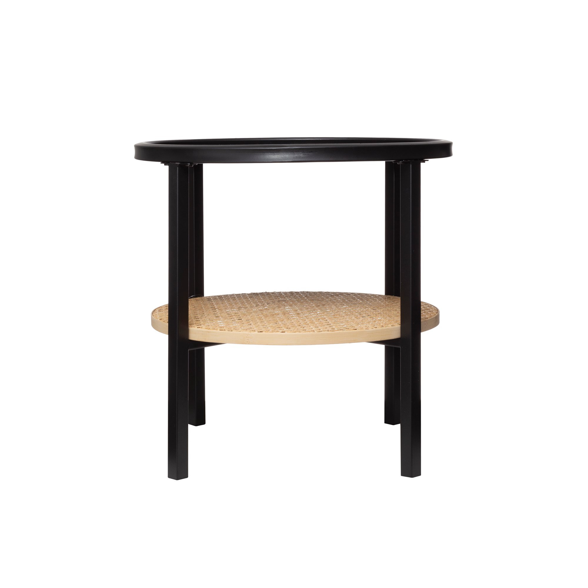 Bloomingville 17.75" Round Metal Accent Table with Tray-Style Top & Handwoven Bamboo Shelf | Walmart (US)