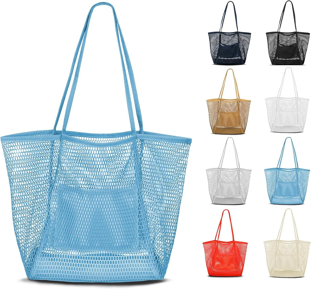 VKIOIP Women Mesh Tote Beach Bag,Shoulder Bag for Vacation，Picnic | Amazon (US)