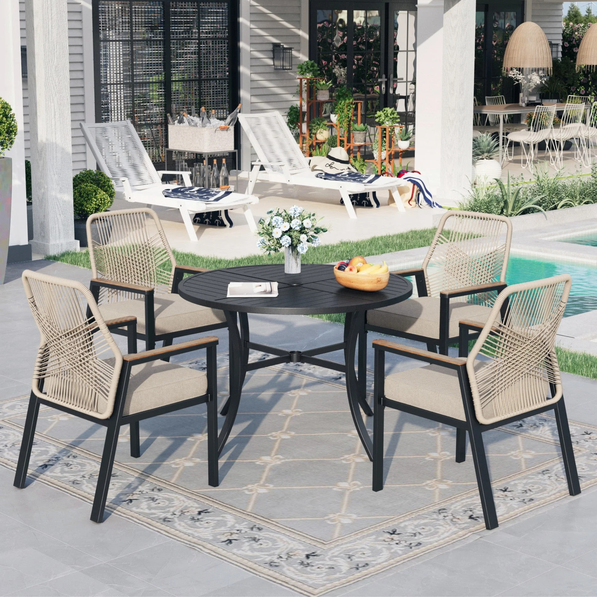 Sophia & William 5-Piece Outdoor Patio Dining Set Metal Rattan Chairs and Steel Round Table | Walmart (US)