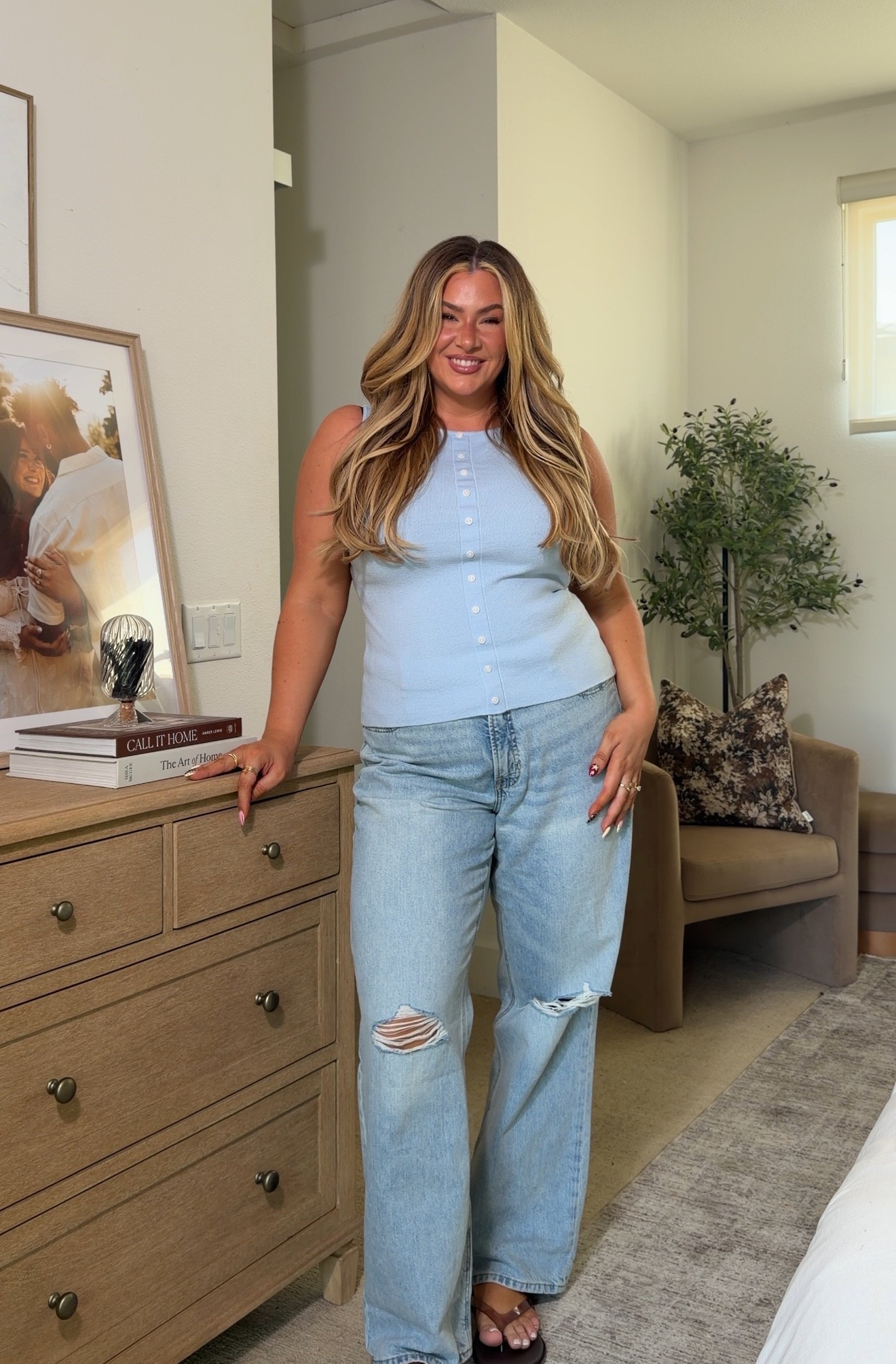 Spring outfit inspo! Wearing an xl in this top & a 34 long in these jeans

#LTKootd #LTKSeasonal #LTKMidsize