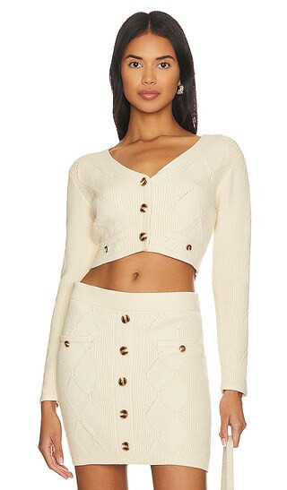 Bella Cable Cardigan in Bone | Revolve Clothing (Global)