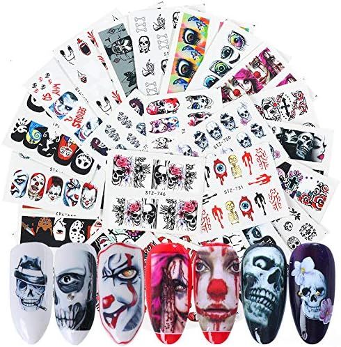 25 Sheets Halloween Nail Stickers Day of The Dead Water Transfer Nail Decals Skull Ghost Eye Hulk... | Amazon (US)