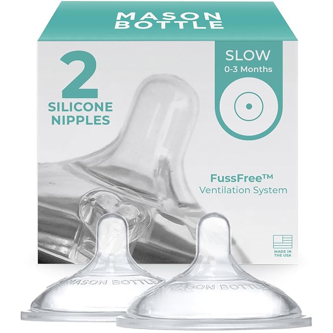 Mason Bottle Slow Flow Nipples (0–3 Months) – Silicone Baby Bottle Nipples, Fits Any Regular-... | Amazon (US)