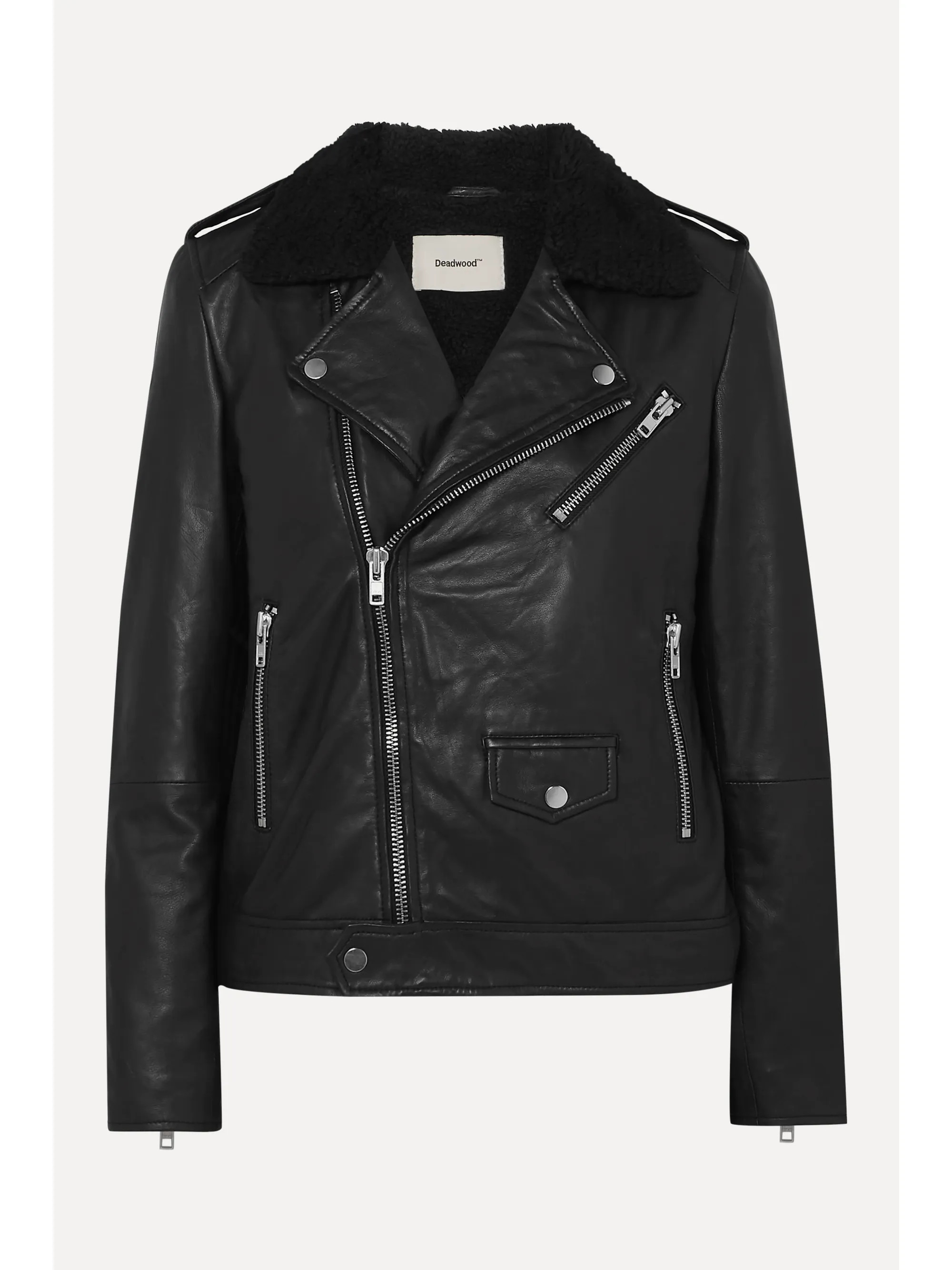 + NET SUSTAIN River Teddy faux shearling-trimmed leather biker jacket | NET-A-PORTER (UK & EU)