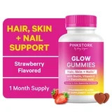 Pink Stork Total Glow Hair, Skin and Nails Gummies with Biotin + B Vitamins, 60 Berry Gummies | Walmart (US)