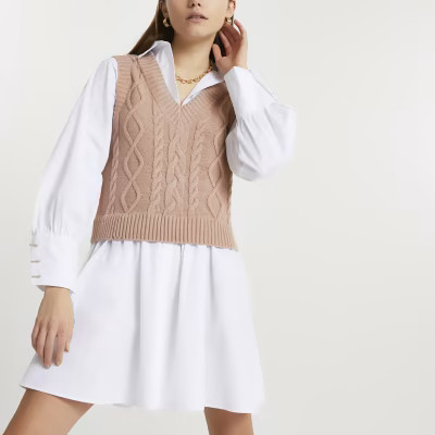 Brown cable knit tank dress | River Island (UK & IE)