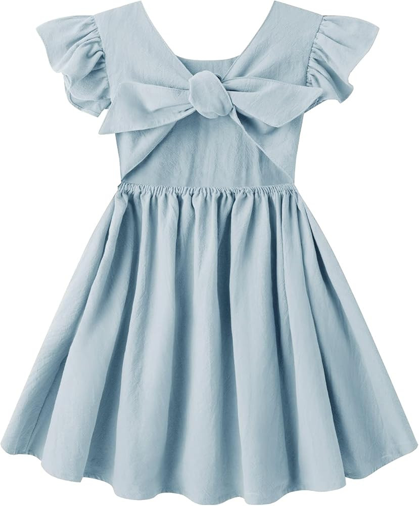Dutebare Toddler Girls Dress Cotton Linen Ruffle Backless Sleeveless Kids Casual Party Dresses | Amazon (US)