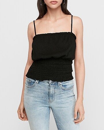 Textured Smocked Square Neck Cami | Express