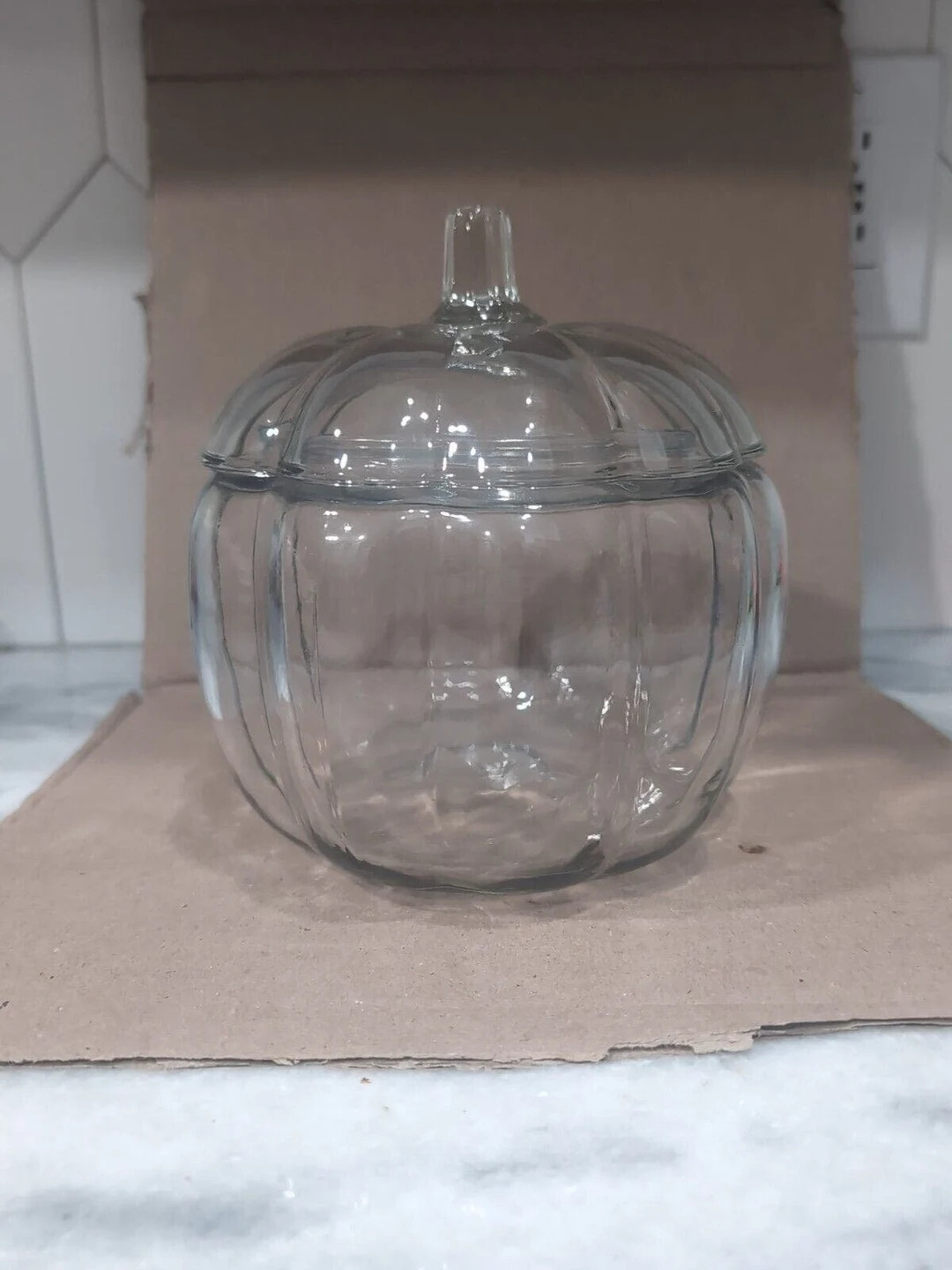 Anchor Hocking Clear Glass Pumpkin Cookie Jar, Snack Jar, Vintage Glass Container, Dunkin Donuts ... | Etsy (US)