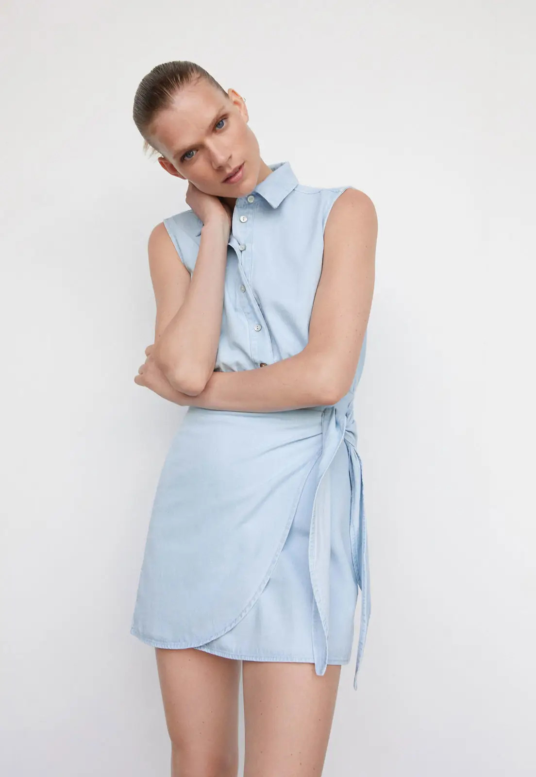 Vestido Jeans Mango Curto Amarração Azul | Dafiti (BR)