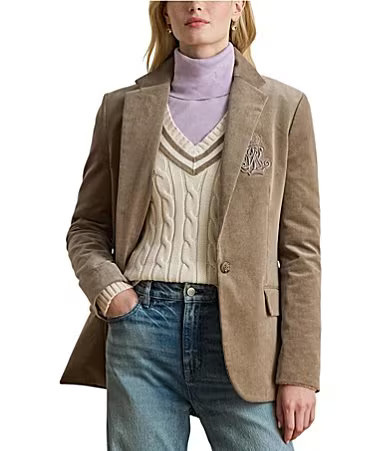 Lauren Ralph Lauren Bullion Corduroy Notch Lapel Long Sleeve Blazer - 12 | Dillard's