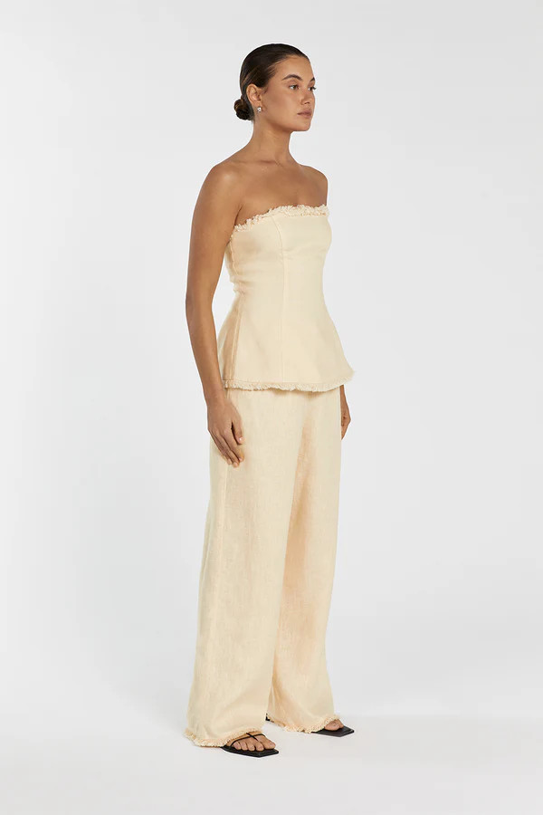 ZAHARA LEMON LINEN FRINGED TOP | DISSH