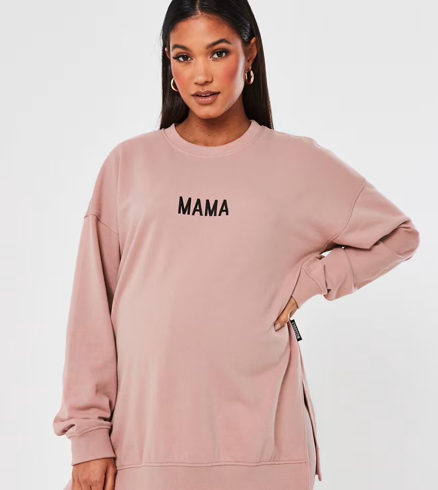 Missguided Maternity sweatshirt with mama slogan in rose-Pink | ASOS (Global)