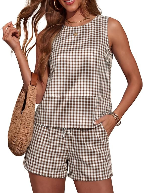 LOMON Women's Trendy 2 Piece Outfits Shorts Sets Summer Crew Neck Sleeveless Tank Top and Bottom ... | Amazon (US)