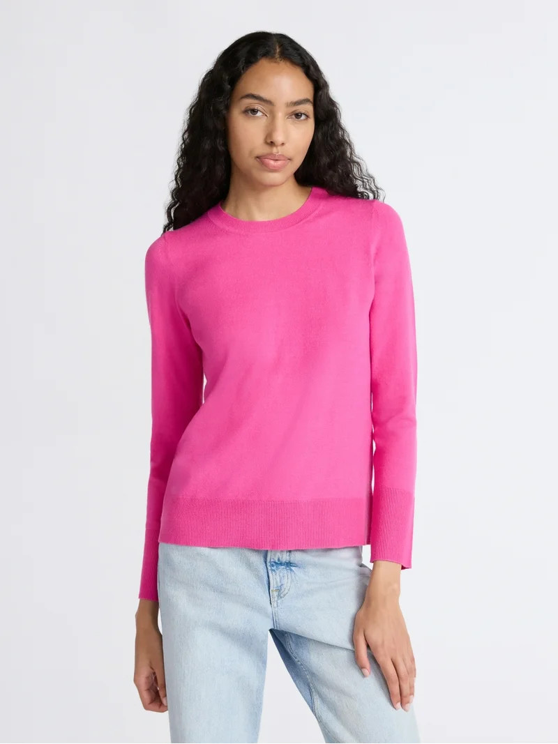 Free Assembly Women's and Women's Plus Cozy Yarn Crewneck Sweater with Long Sleeves. Lightweight,... | Walmart (US)