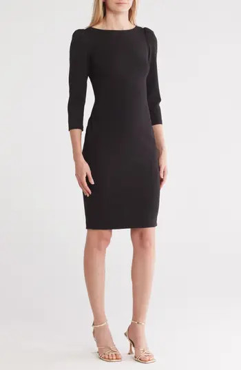 Calvin Klein Three-Quarter Sleeve Scuba Crepe Sheath Dress in Black at Nordstrom Rack, Size 6 | Nordstrom Rack