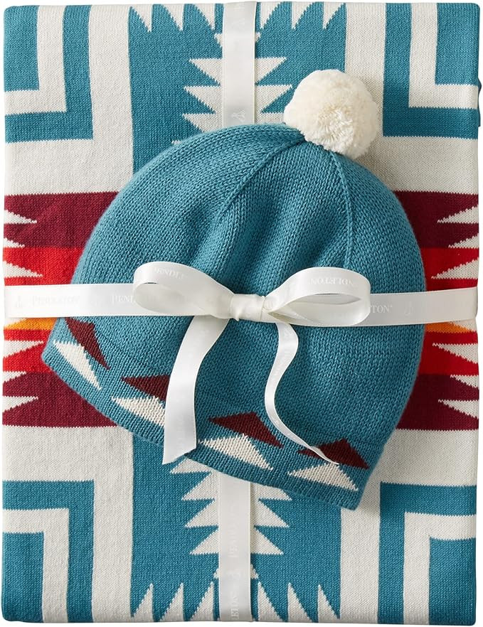 Pendleton Organic Cotton Knit Baby Blanket w/ Beanie, Harding Teal | Amazon (US)