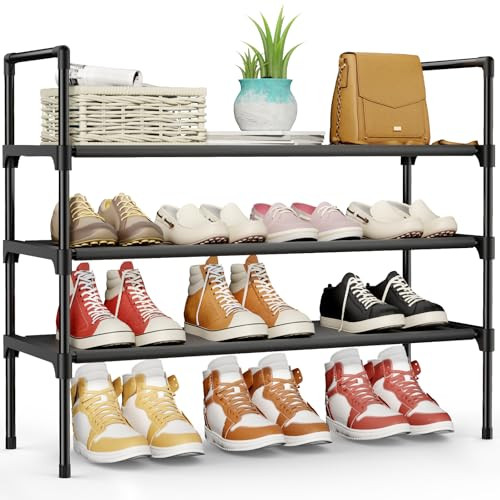 Kitsure Shoe Rack for Closet, Shoe Organizer, 27.6" Wide - 3 Tier, Black | Amazon (US)