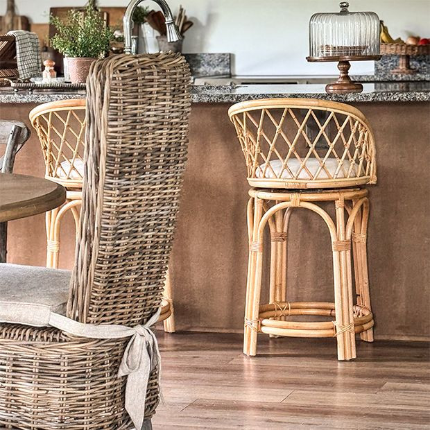Cushioned Rattan Counter Stool | Antique Farm House