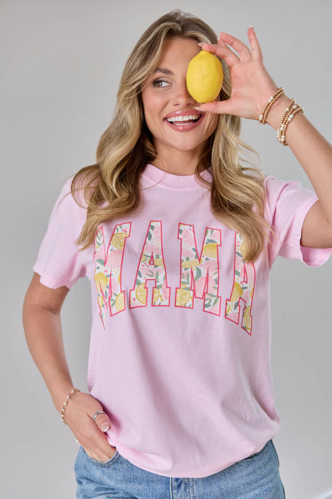 Mama Block Lemons Print Light Pink Graphic Tee | Pink Lily