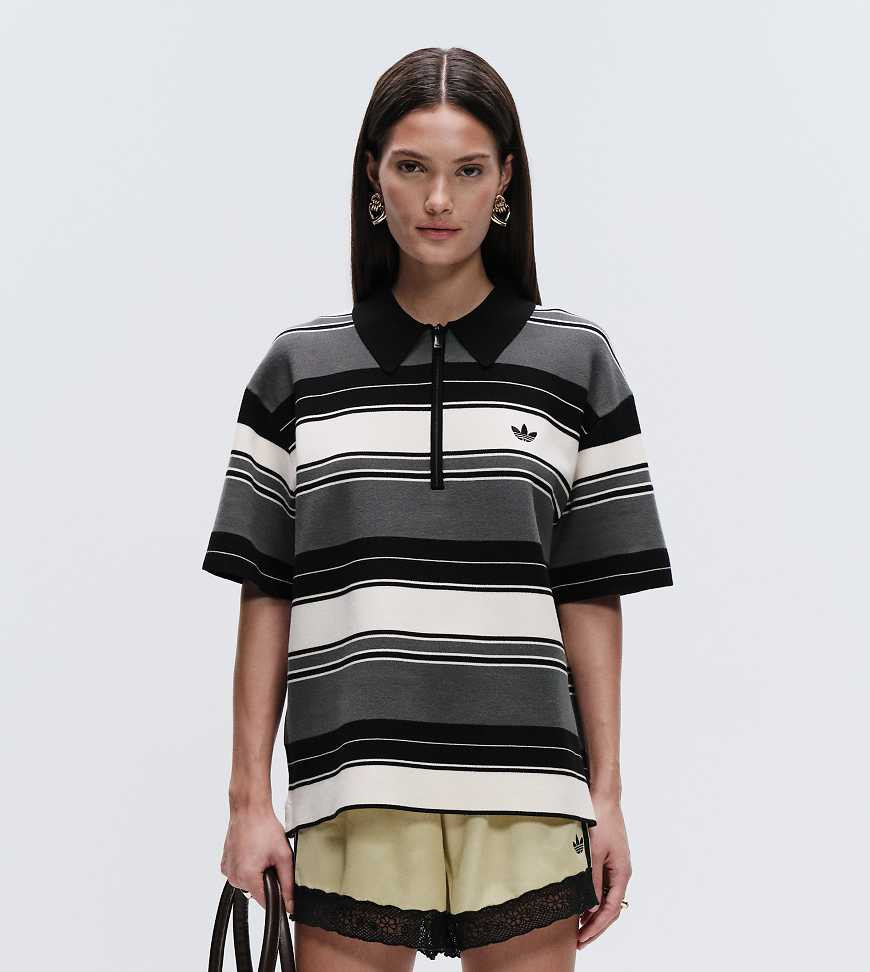 adidas Originals x ASOS knitted polo shirt in khaki stripe-Green | ASOS (Global)