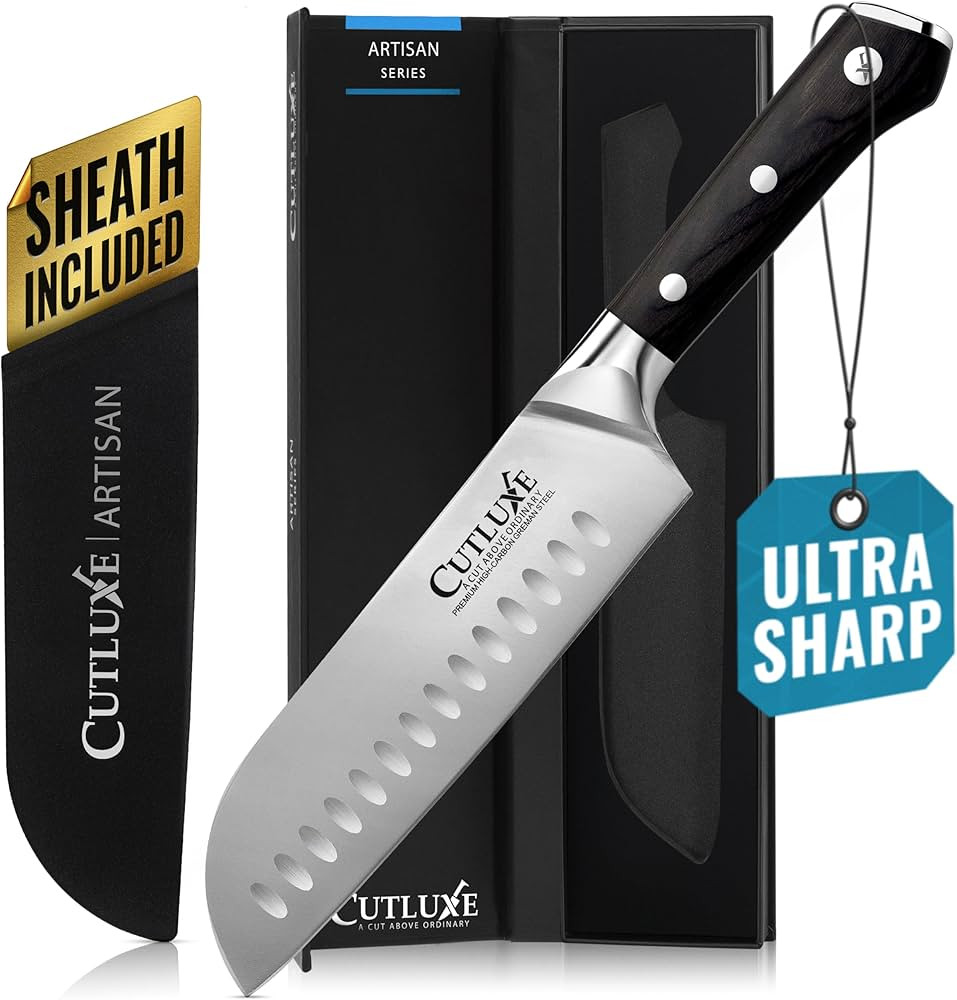 Cutluxe Santoku Knife – 7" Chopping Knife, Vegetable Knife – Forged High Carbon German Steel ... | Amazon (US)