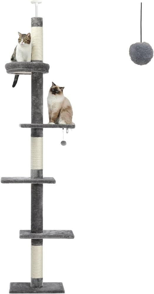 PETEPELA Cat Tower 5-Tier Floor to Ceiling Cat Tree Height(95-107 Inches) Adjustable, Tall Climbi... | Amazon (US)