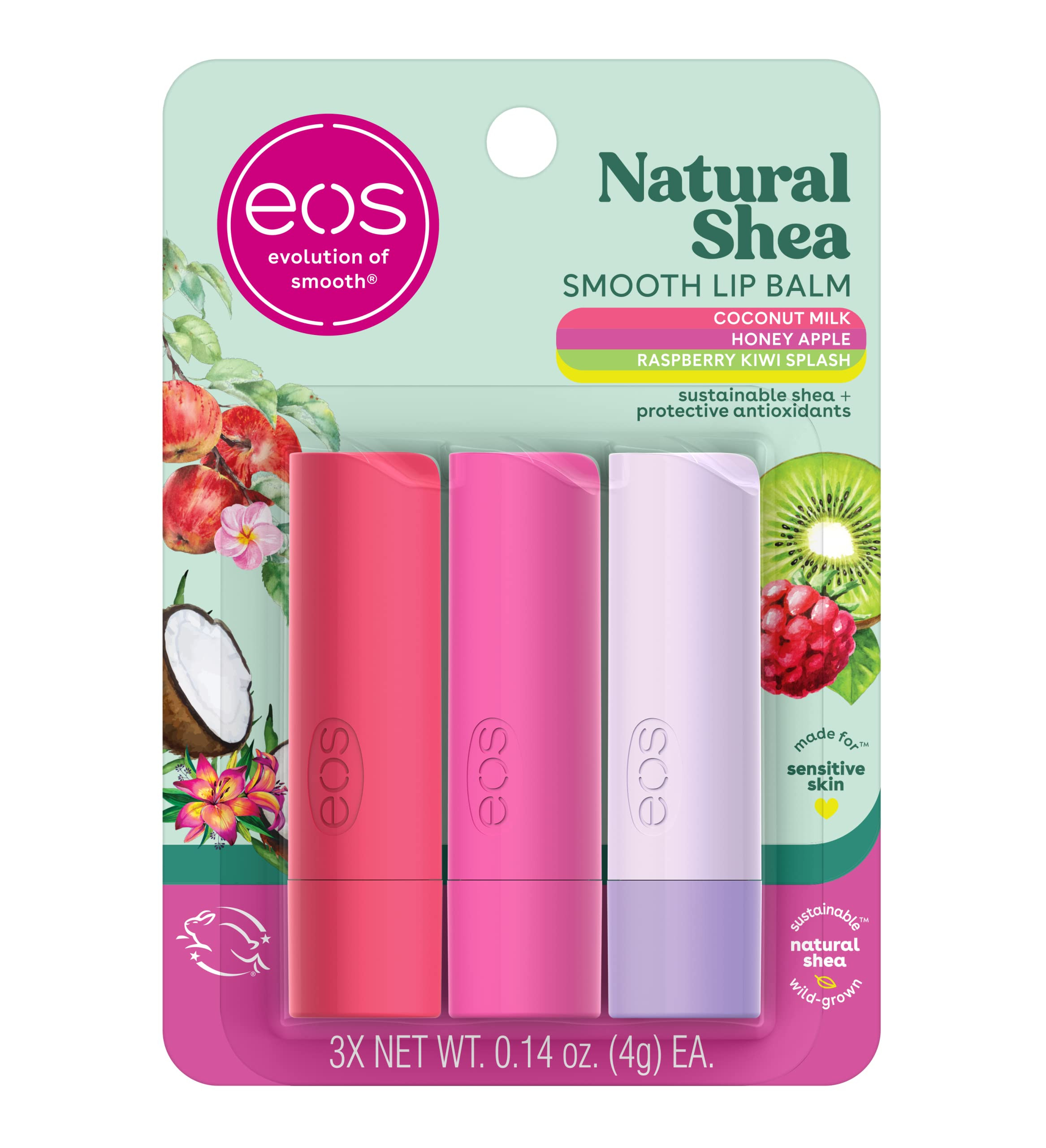 eos Natural Shea Lip Balm, Honey Apple, Coconut Milk & Raspberry Kiwi Splash, All-Day Moisture, L... | Amazon (BR)