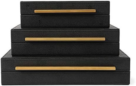 Kingflux Faux Black Shagreen Leather Set of 3 Pcs Decorative Boxes, Storage Boxes Jewelry Organizer, | Amazon (US)