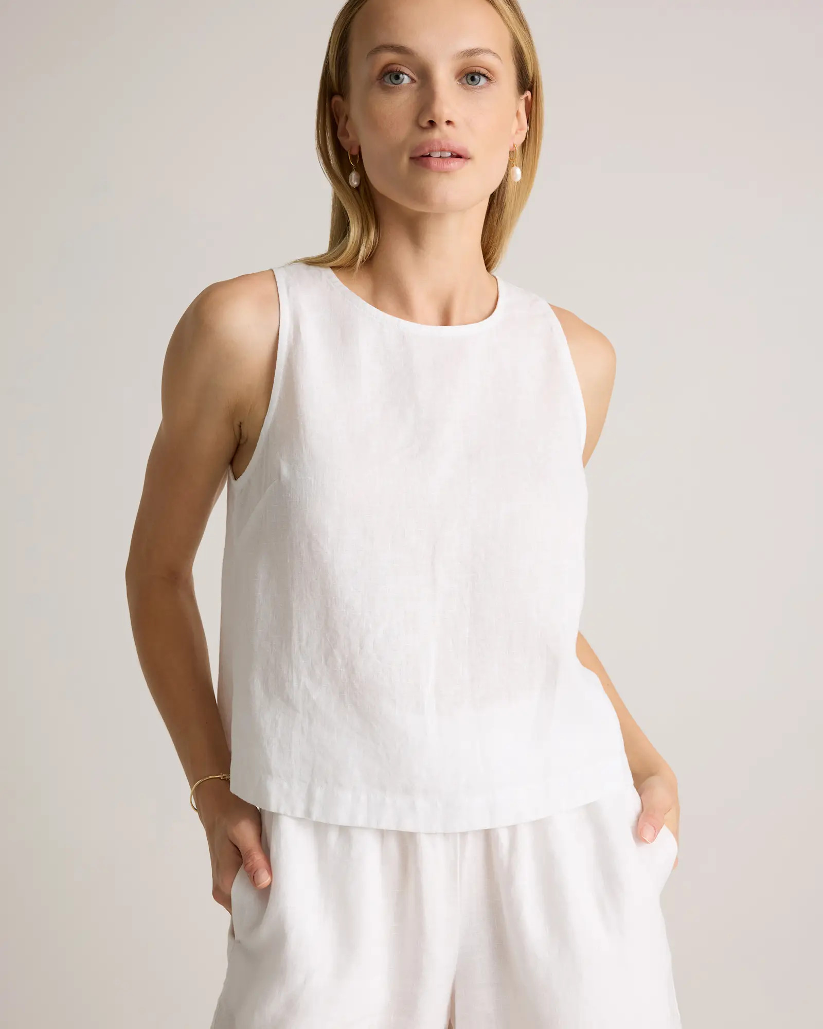 100% European Linen Cropped Tank | Quince
