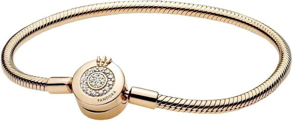 PANDORA Pandora Moments Sparkling Crown O Snake Chain Bracelet, Clear CZ 18k Gold Plated PANDORA ... | Amazon (US)