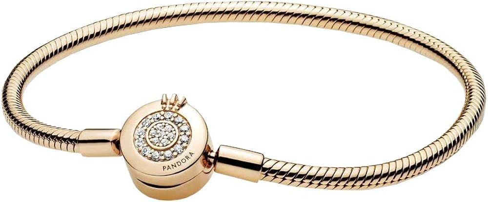 PANDORA Pandora Moments Sparkling Crown O Snake Chain Bracelet, Clear CZ 18k Gold Plated PANDORA ... | Amazon (US)