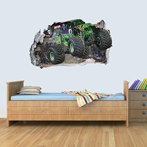 L Vinyl Wall Smashed 3D Art Stickers of Monster Truck Poster Bedroom Boys Girls | Amazon (US)