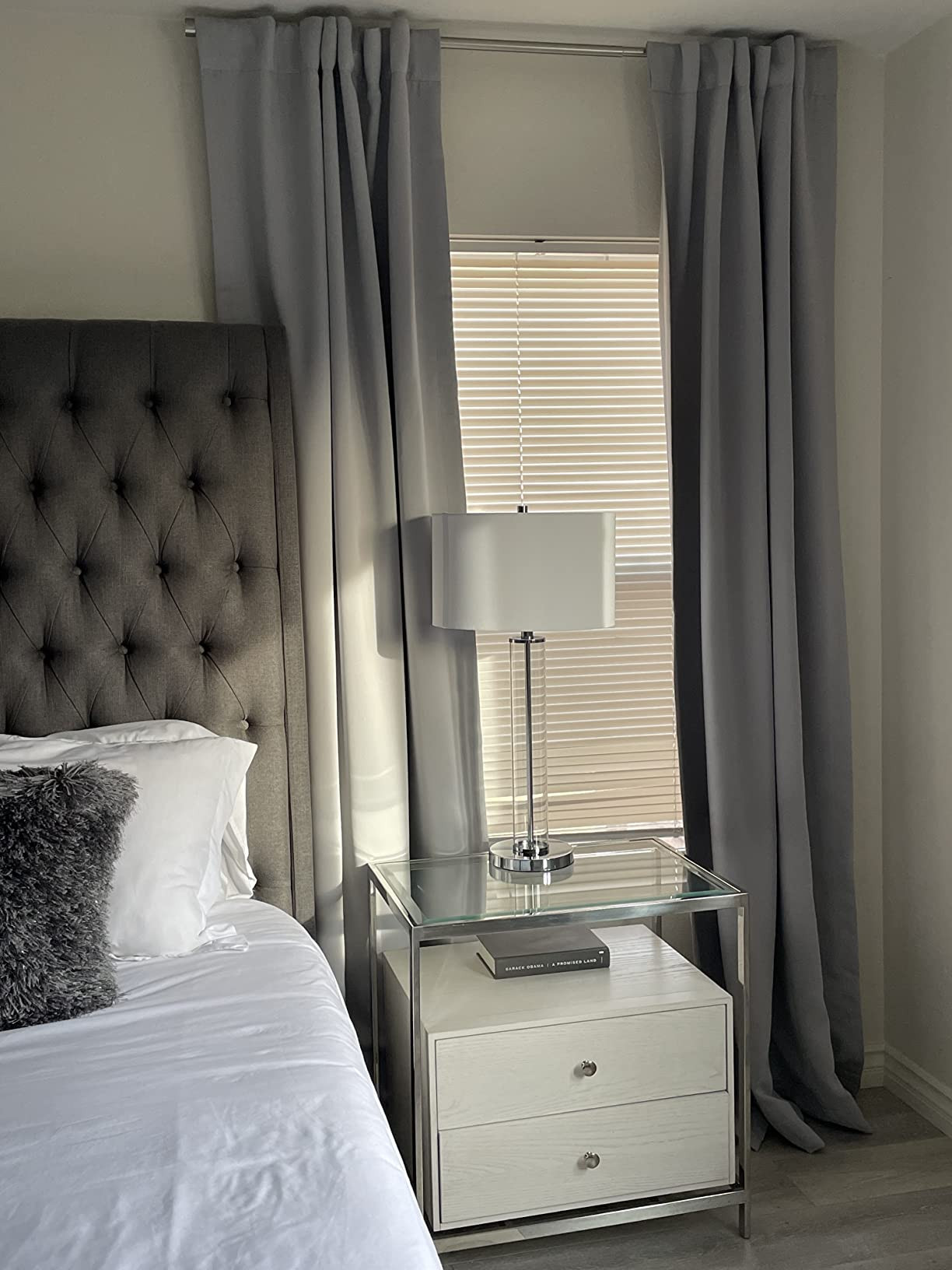 Harlow 29" Tall Table Lamp with Fabric Shade in Clear Glass/Brass/White | Amazon (US)