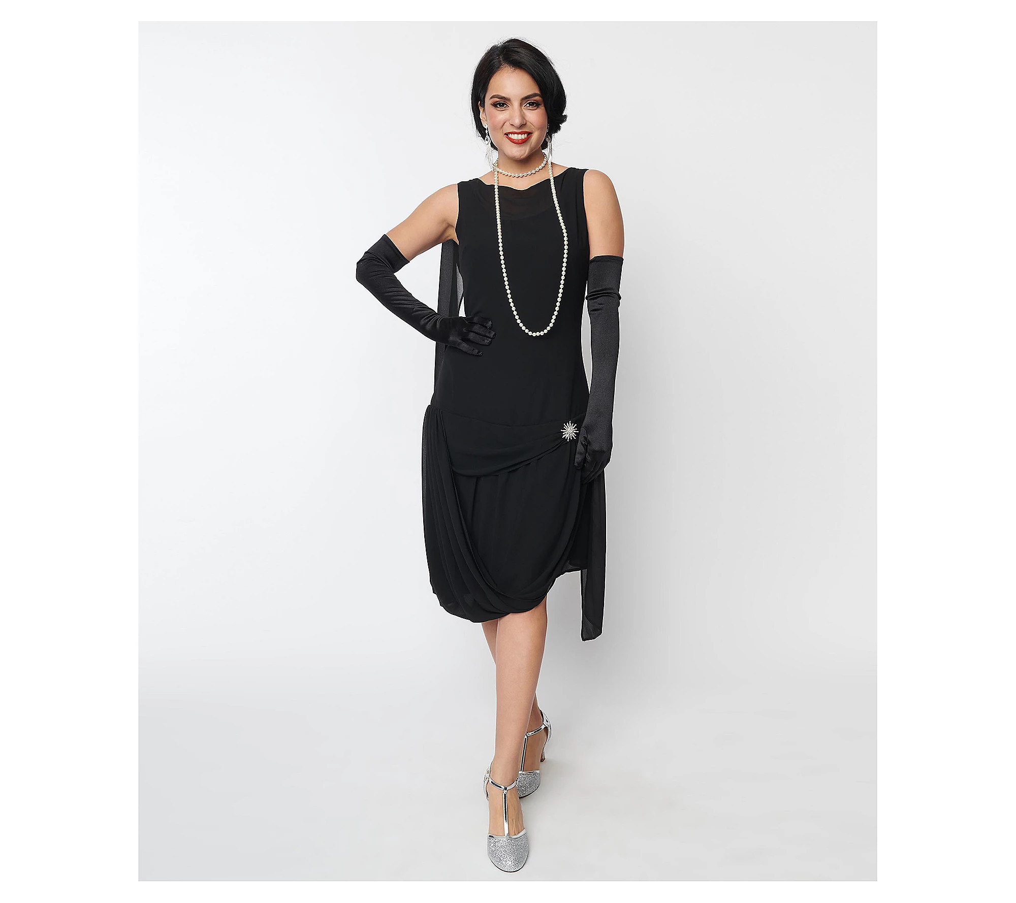 Unique Vintage 1920s Black Draped Flapper Dress | QVC