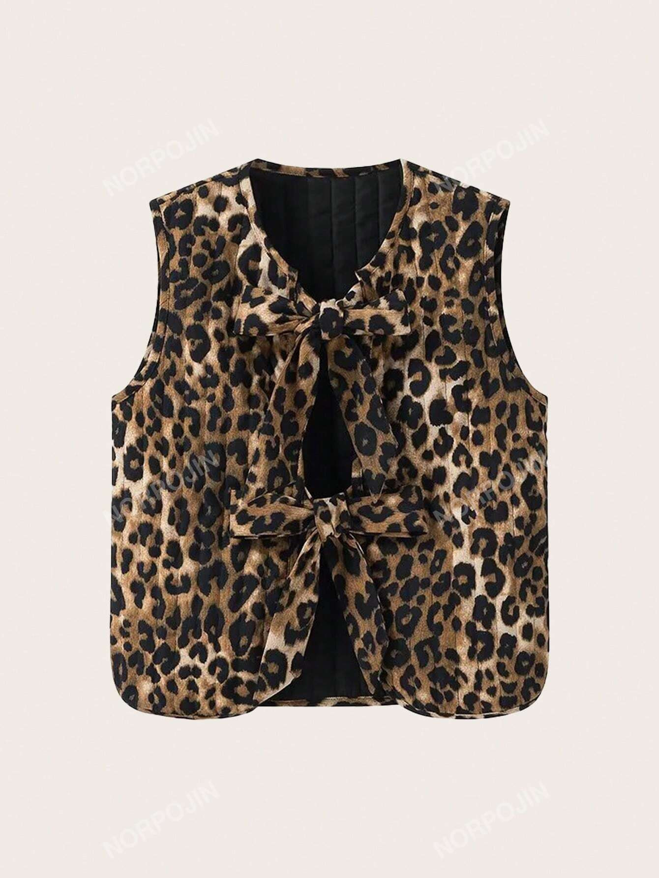 Women's Summer Corduroy Leopard Print Vest Jacket With Belt,Ladies Spring/Fall Casual Knot V Neck... | SHEIN