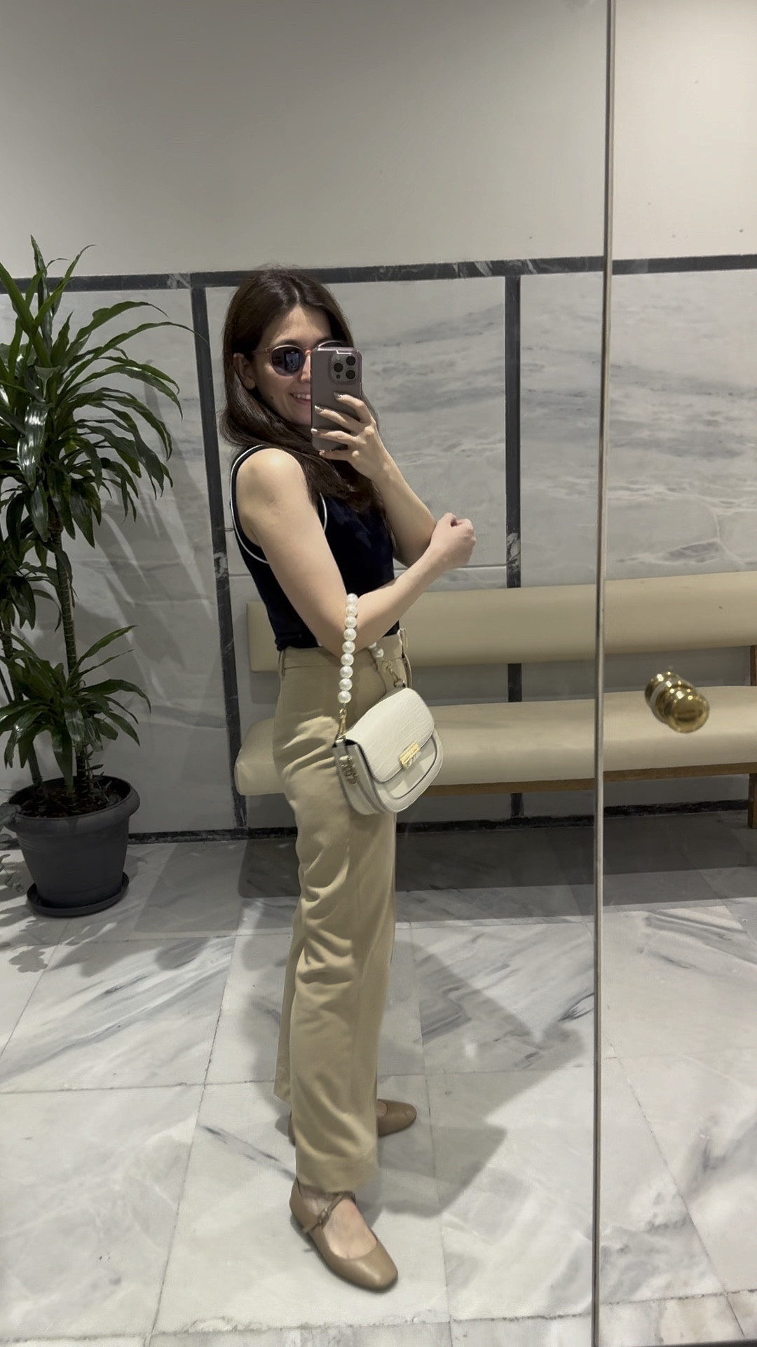 A casual and comfortable outfit that I wore on the day after the bachelorette disco night. 4 hours of sleep and was getting ready to travel 2 hours away to our hometown with my friends. I wore a sleeveless knit in navy blue colour, a pair if beige trousers and beige ballet flats. The sunglasses were mandatory after 4 hours of sleep 😛

#LTKautumn #LTKtravel #LTKeurope