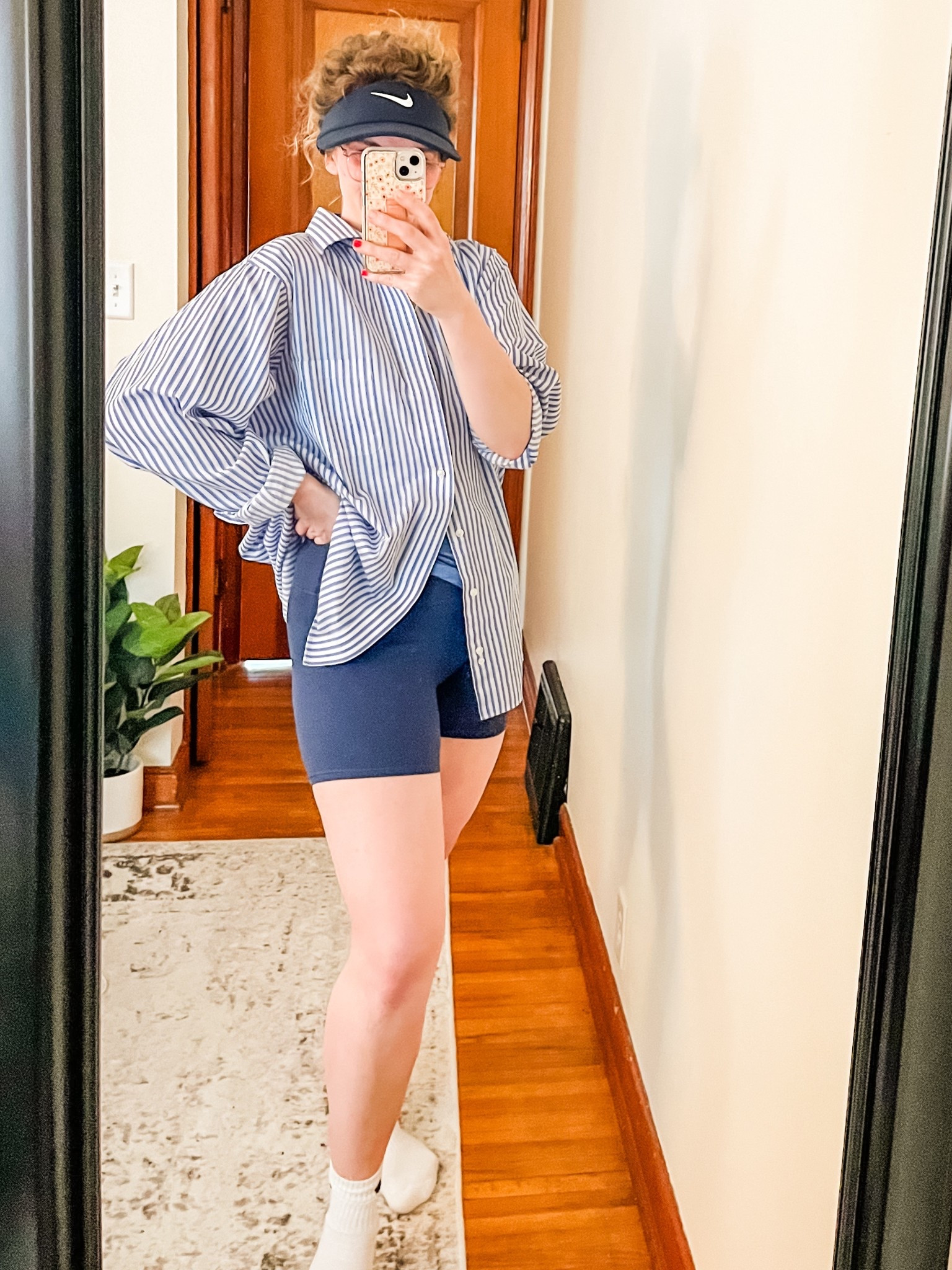 Walk with Irvin this morning in the HEAT and this has just been my outfit for the day, too! Comfy and casual 🥰 size large in button up, medium in tank and shorts! 