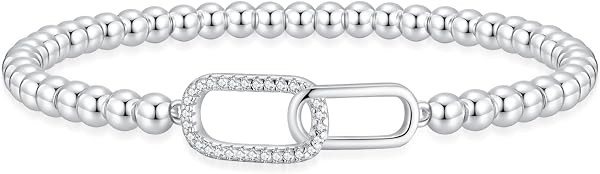 Beaded Bracelets for Women 14K Silver Gold Plated Stretch Handmade Ball Bracelets Cute Charm Brac... | Amazon (US)