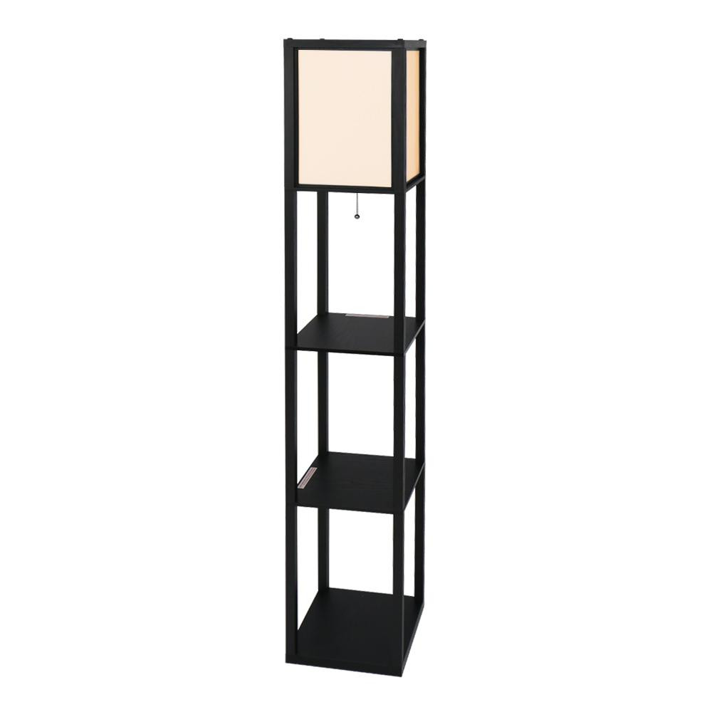 ELECWISH 63 in. Black Floor Lamp Organizer Storage Shelf with Linen Shade | The Home Depot