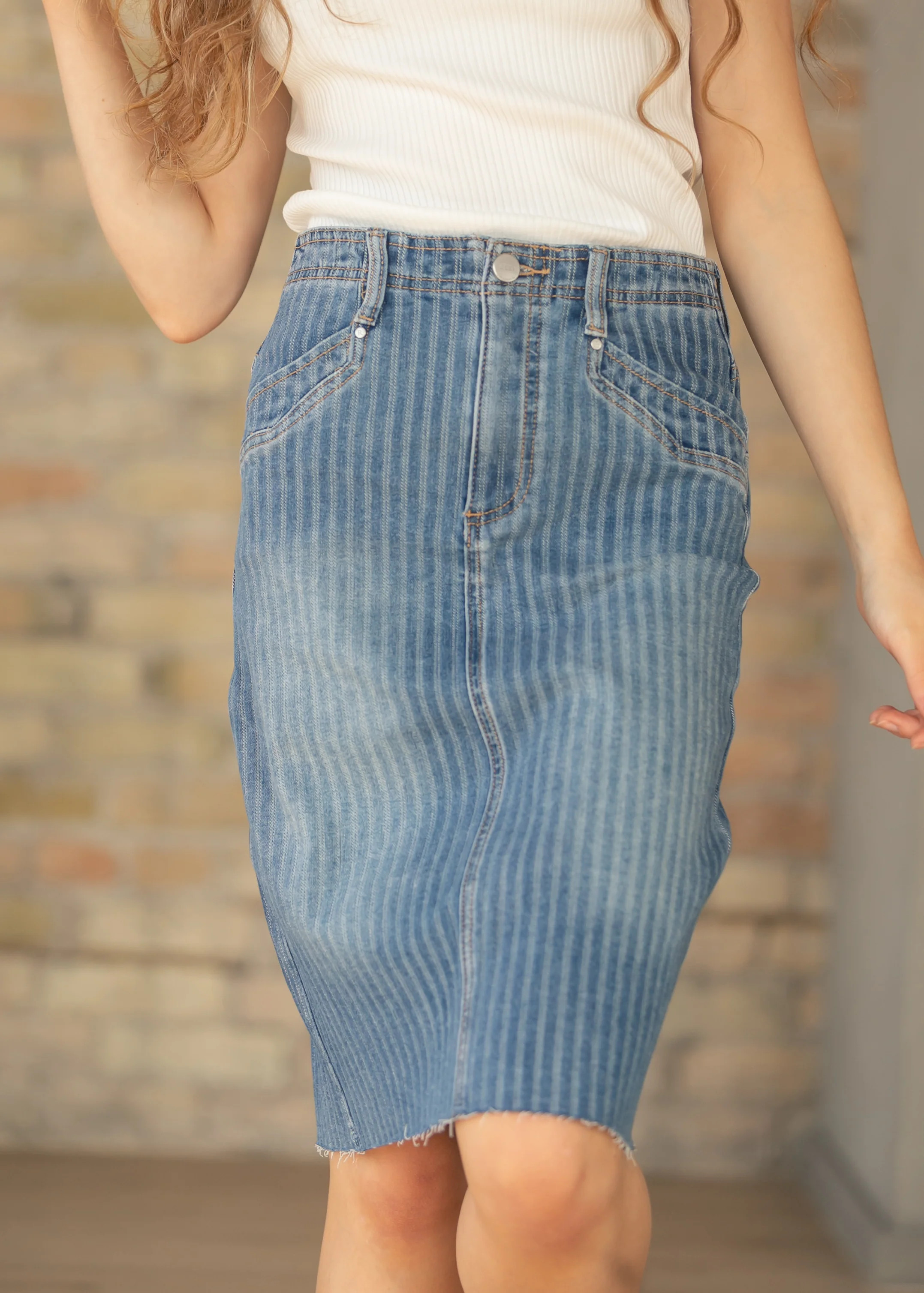 High Rise Stripe Midi Skirt | Inherit Clothing Co.